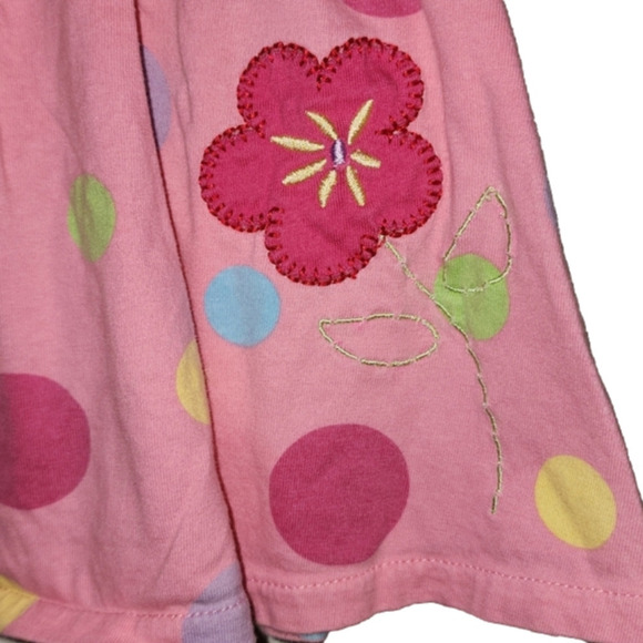 OKIE DOKIE Pink With Multicolor Polka Dot Dress With Flower On Front - Picture 2 of 4
